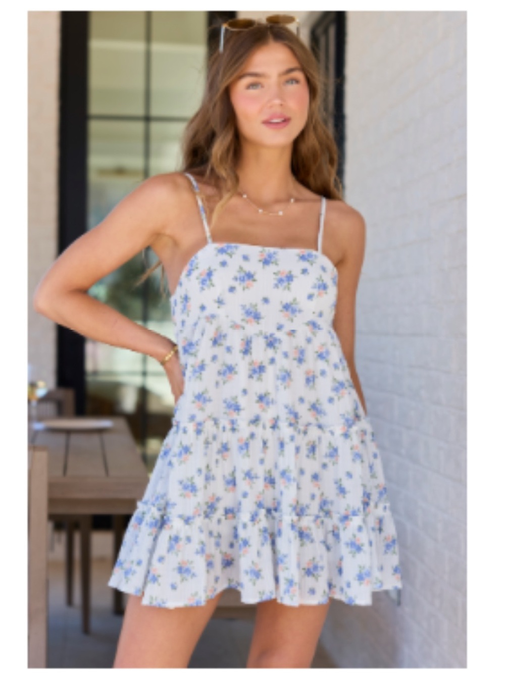 White Floral Tiered Sundress - Blue Floral